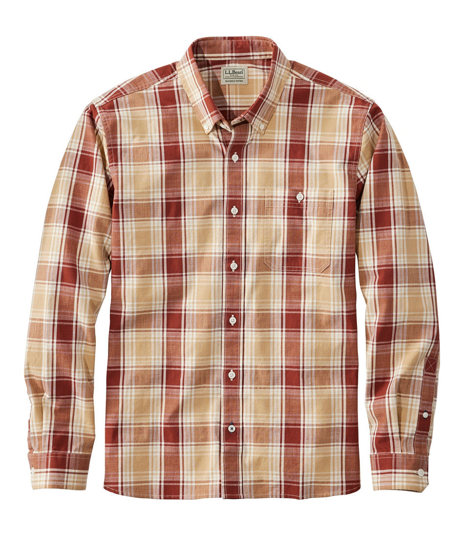 Men's Comfort Stretch® Chambray Shirt Slightly Fitted Untucked Fit Long-Sleeve Plaid