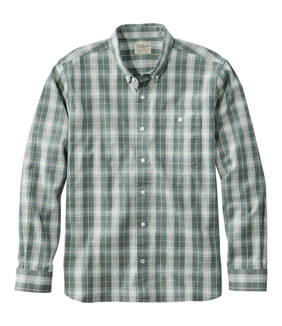 Men's Comfort Stretch® Chambray Shirt Slightly Fitted Untucked Fit Long-Sleeve Plaid