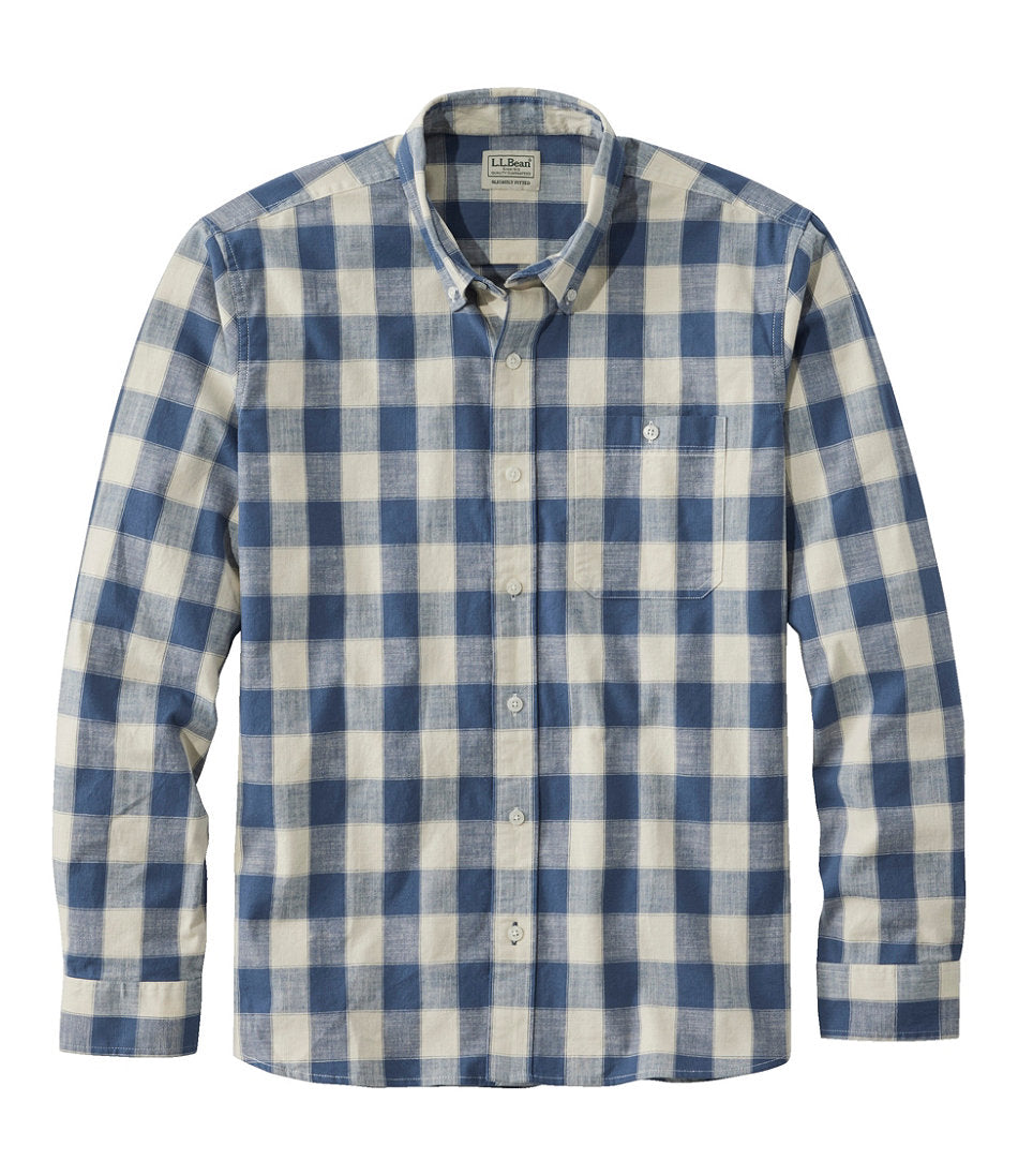 Men's Comfort Stretch® Chambray Shirt Slightly Fitted Untucked Fit Long-Sleeve Plaid