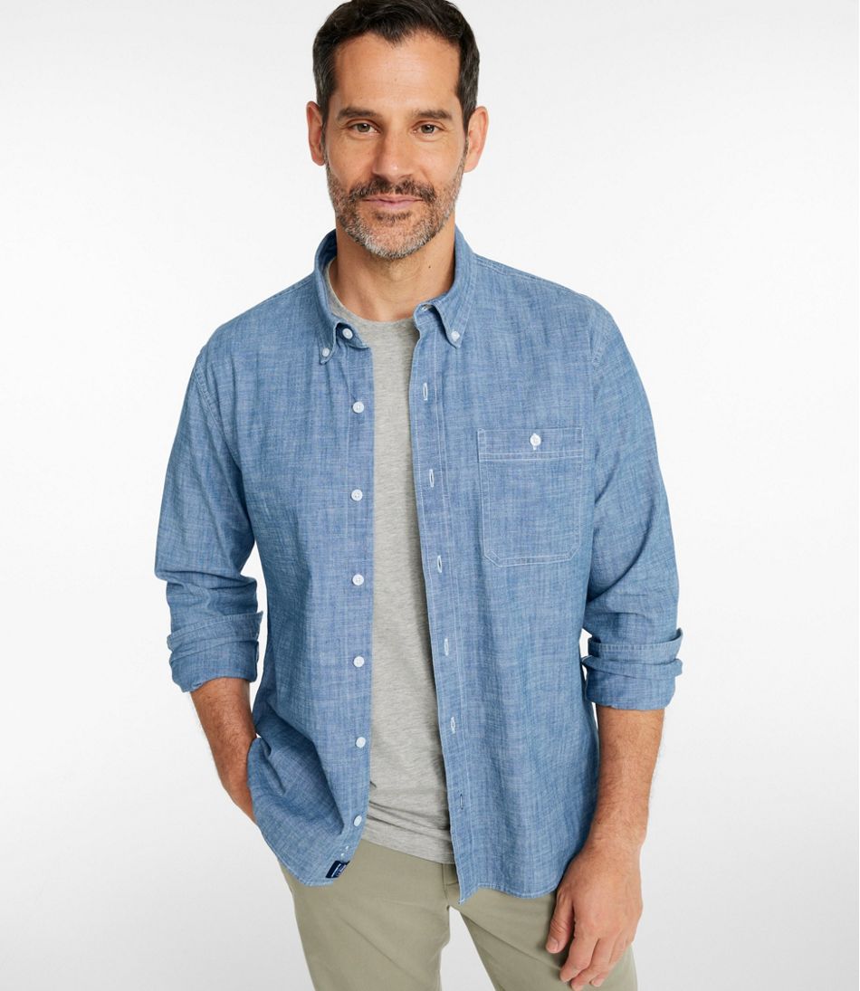 Men's Comfort Stretch® Chambray Shirt Slightly Fitted Untucked Fit Long-Sleeve