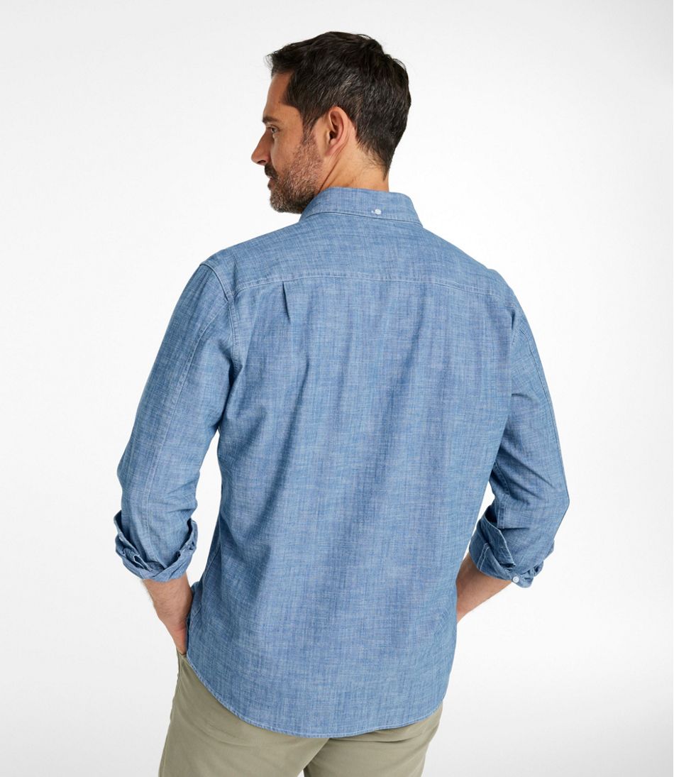 Men's Comfort Stretch® Chambray Shirt Slightly Fitted Untucked Fit Long-Sleeve