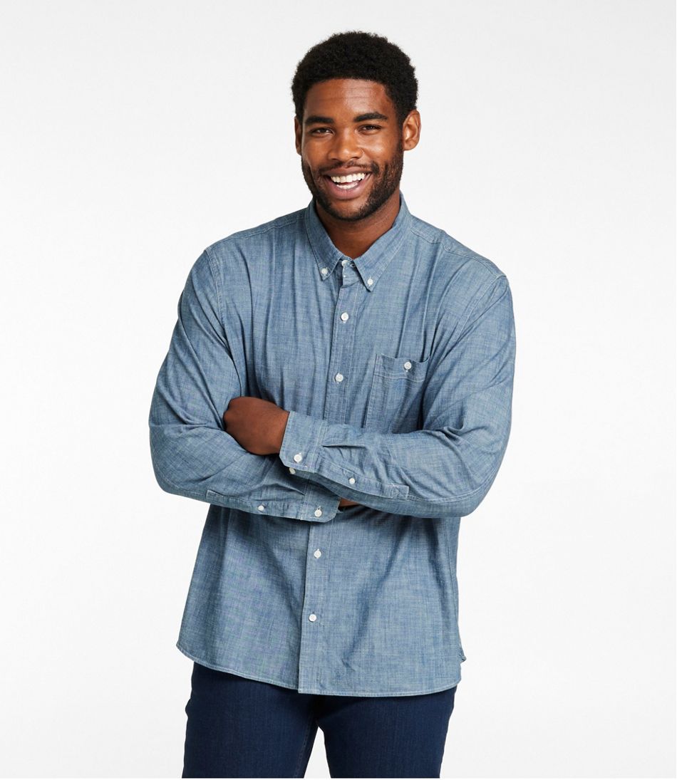 Men's Comfort Stretch® Chambray Shirt Slightly Fitted Untucked Fit Long-Sleeve