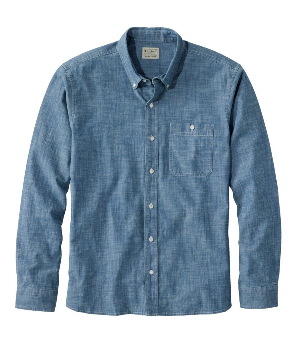 Men's Comfort Stretch® Chambray Shirt Slightly Fitted Untucked Fit Long-Sleeve