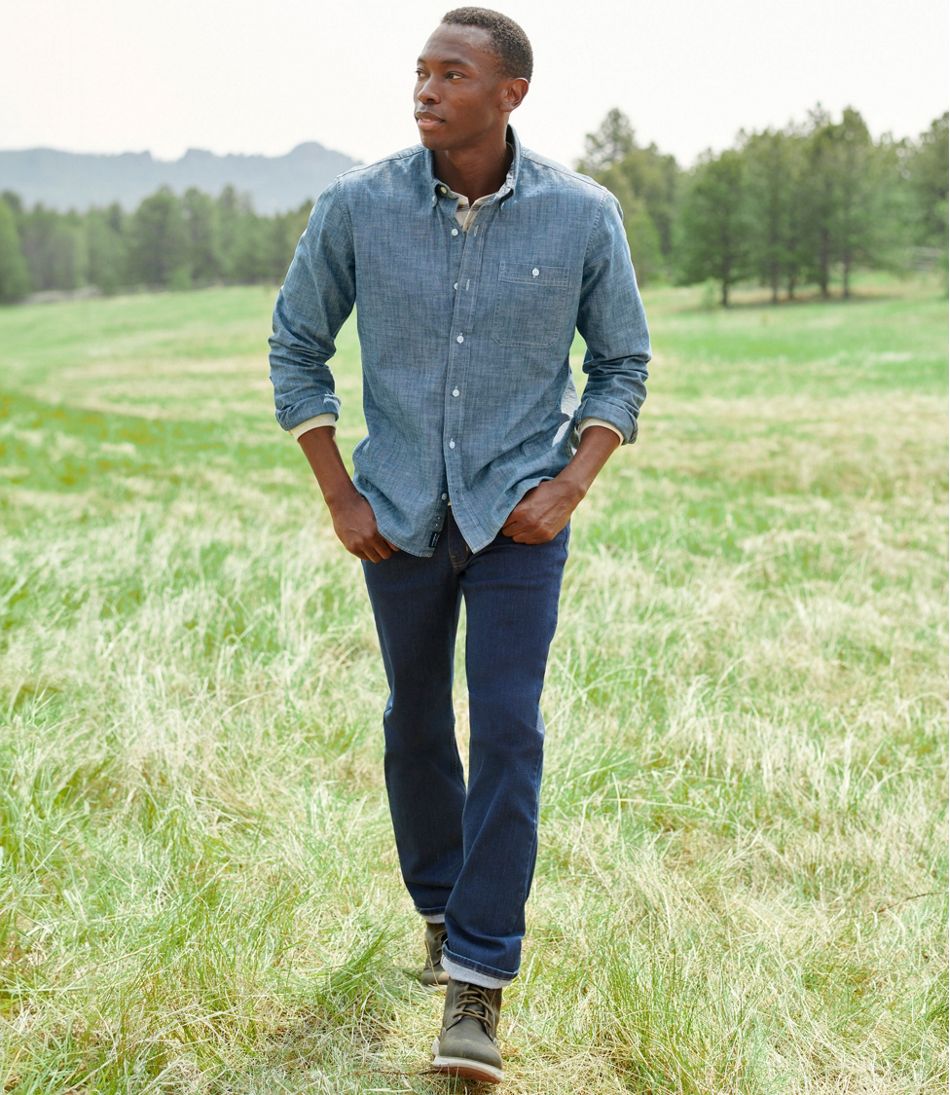 Men's Comfort Stretch® Chambray Shirt Slightly Fitted Untucked Fit Long-Sleeve