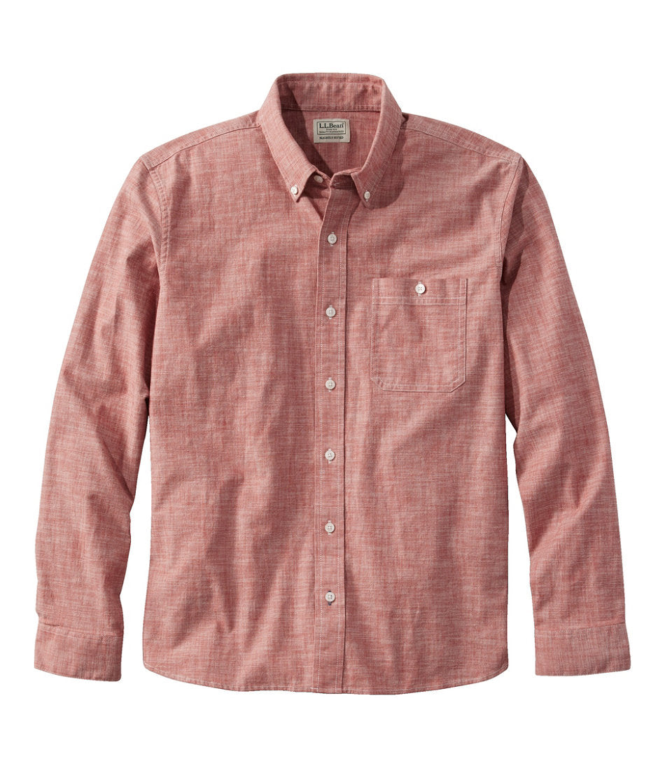 Men's Comfort Stretch® Chambray Shirt Slightly Fitted Untucked Fit Long-Sleeve