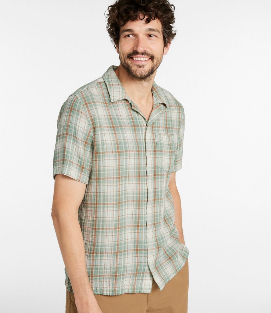 Slightly Fitted Untucked Fit Men's Cloud Gauze Shirt Plaid Short-Sleeve