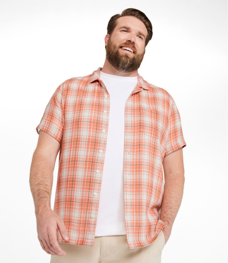 Slightly Fitted Untucked Fit Men's Cloud Gauze Shirt Plaid Short-Sleeve