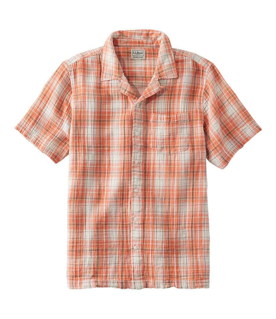 Slightly Fitted Untucked Fit Men's Cloud Gauze Shirt Plaid Short-Sleeve