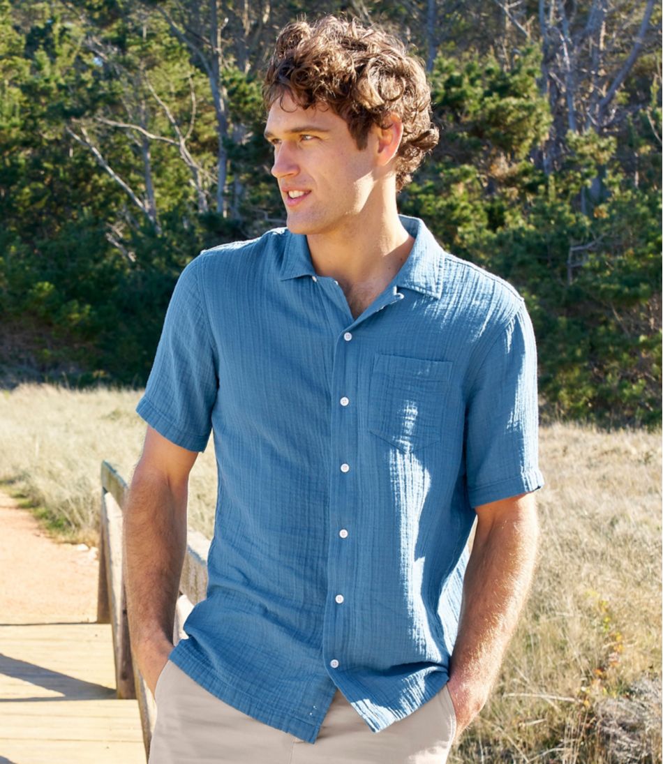 Slightly Fitted Untucked Fit Short-Sleeve Men's Cloud Gauze Shirt