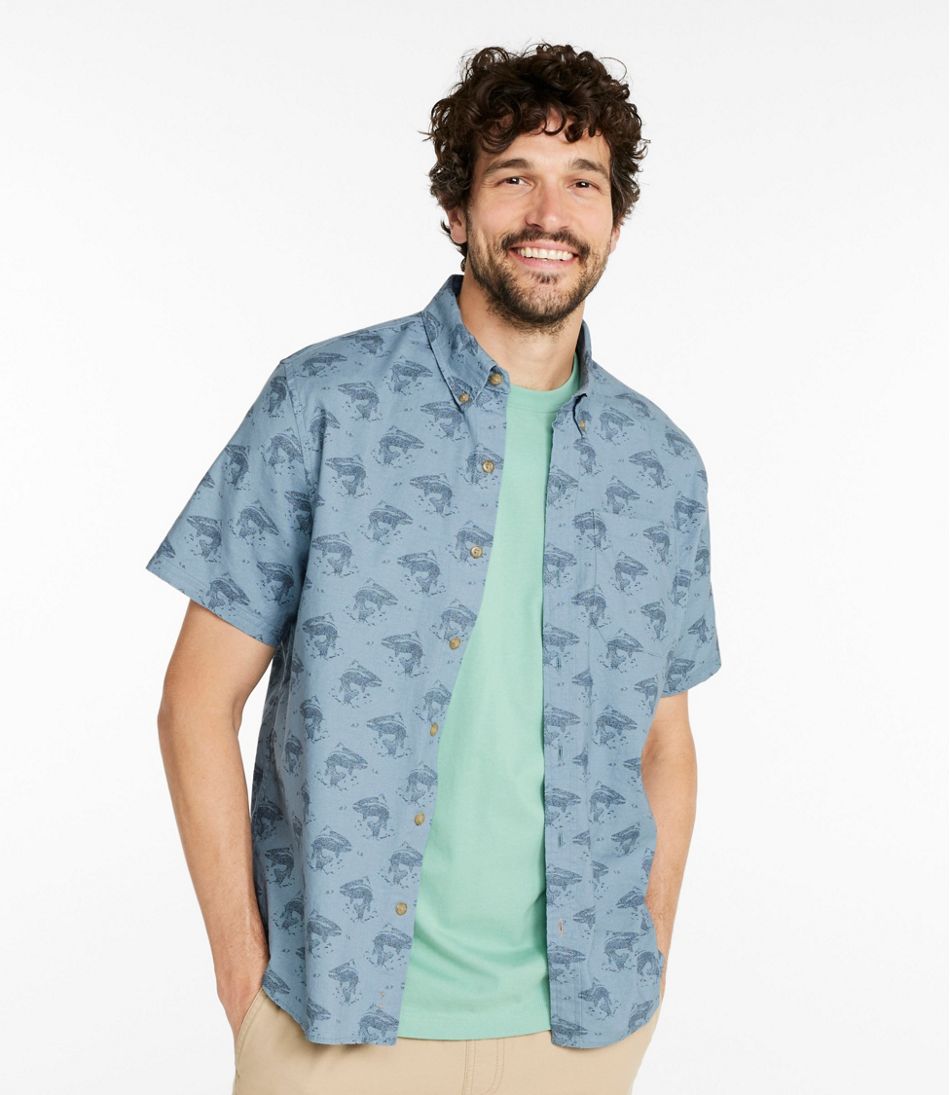 Slightly Fitted Untucked Fit Short-Sleeve Men's Stonecoast Hemp Shirt Print