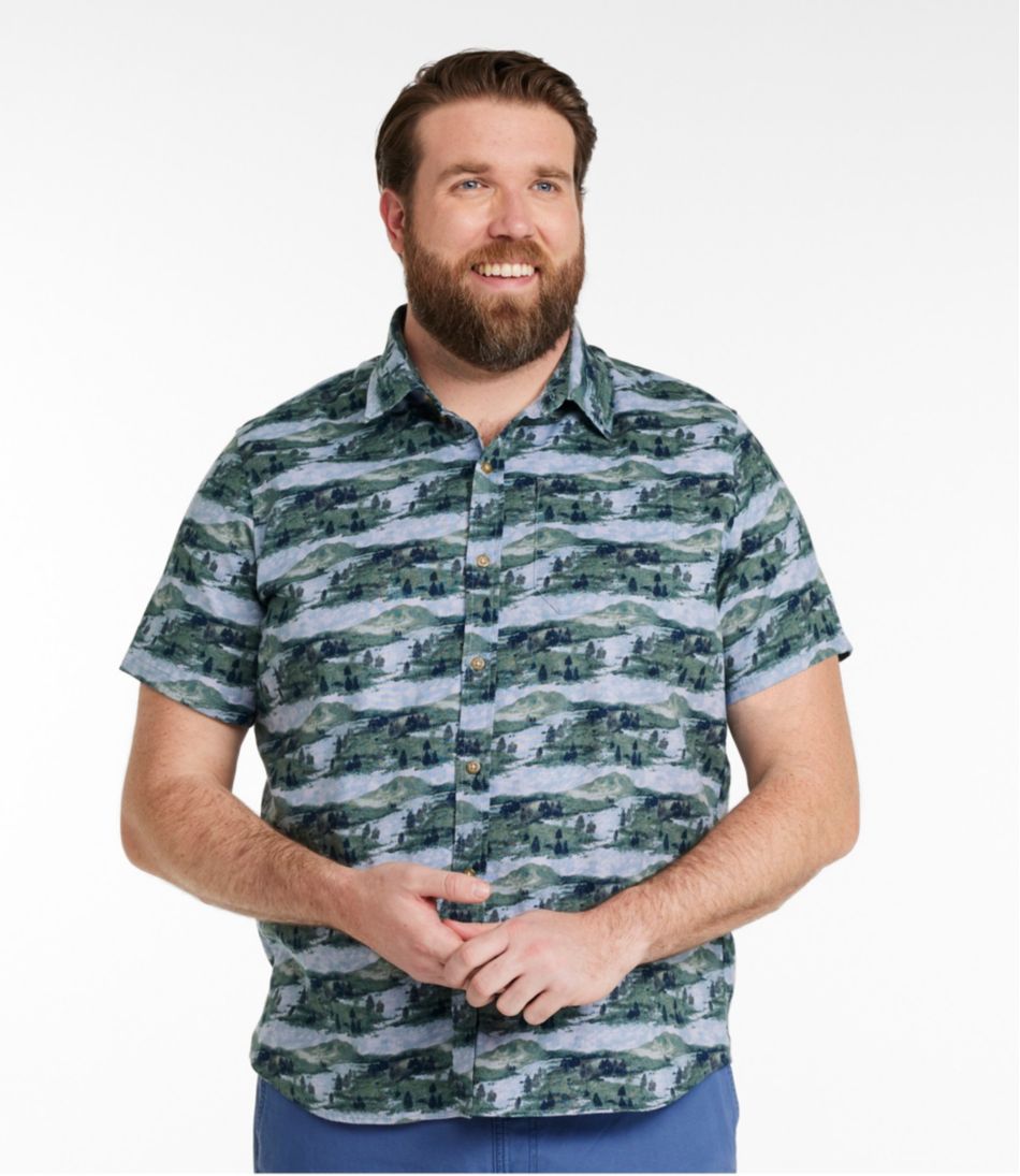 Slightly Fitted Untucked Fit Short-Sleeve Men's Stonecoast Hemp Shirt Print