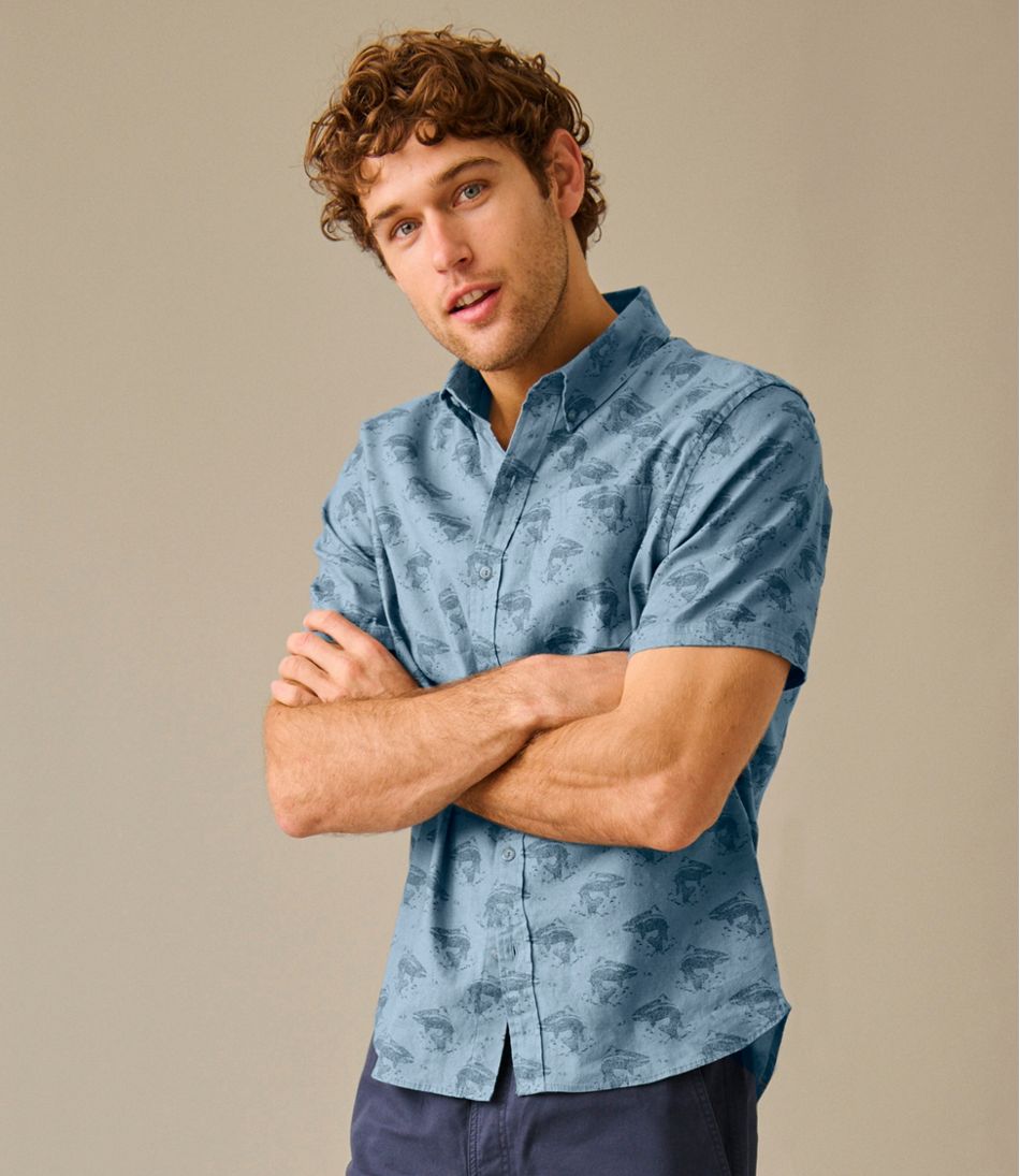 Slightly Fitted Untucked Fit Short-Sleeve Men's Stonecoast Hemp Shirt Print
