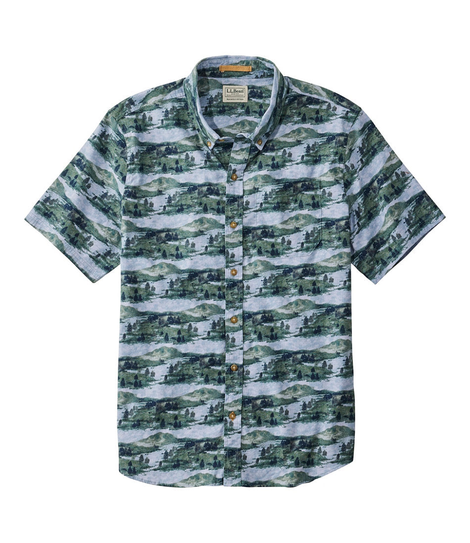 Slightly Fitted Untucked Fit Short-Sleeve Men's Stonecoast Hemp Shirt Print