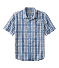 Men's Organic Cotton Seersucker Shirt Plaid Slightly Fitted Short-Sleeve