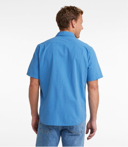 Men's Organic Cotton Seersucker Shirt, Short-Sleeve, Slightly Fitted, Plaid