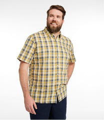 Men's Organic Cotton Seersucker Shirt Plaid Slightly Fitted Short-Sleeve