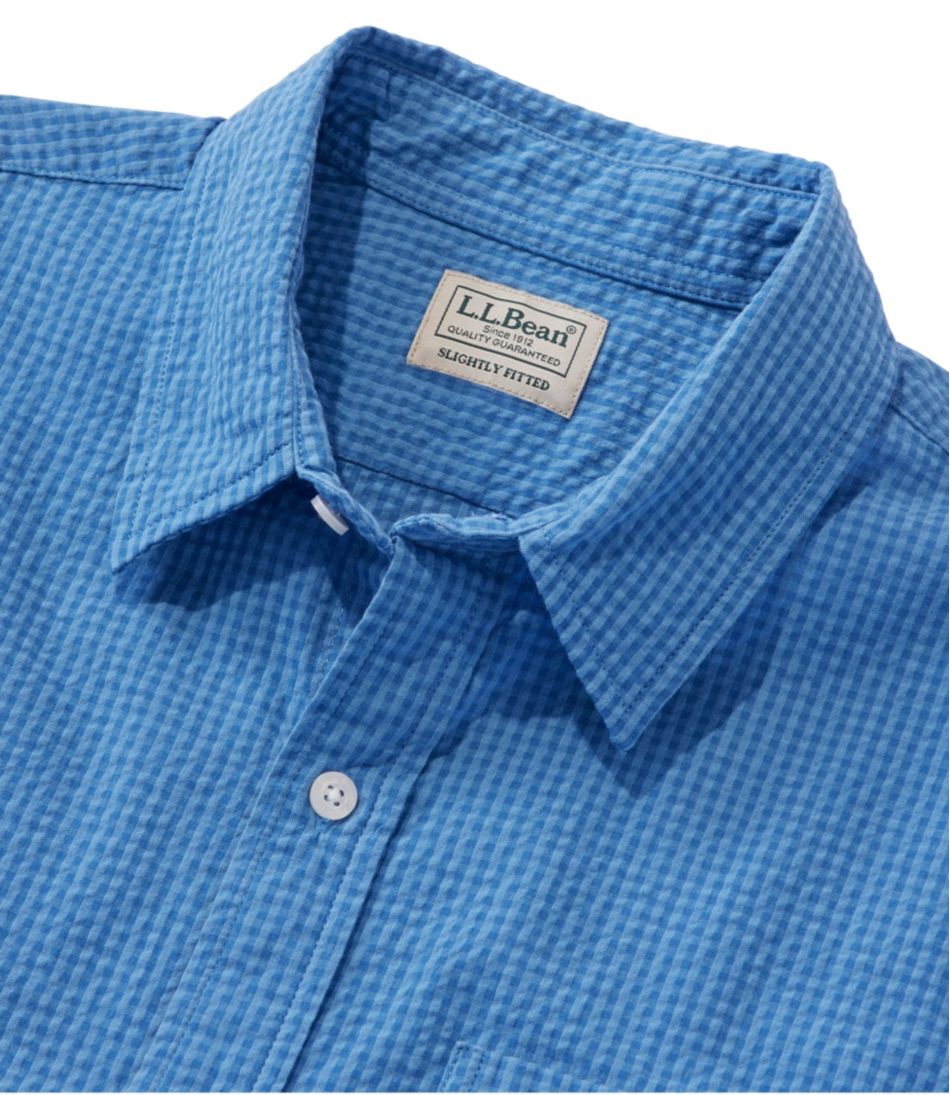 Men's Organic Cotton Seersucker Shirt Plaid Slightly Fitted Short-Sleeve