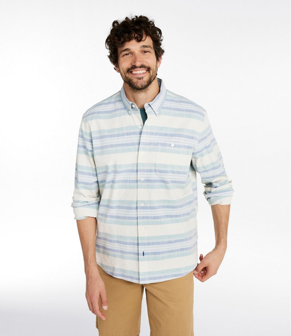 Traditional Untucked Fit Long-Sleeve Stripe Men's Comfort Stretch Chambray Shirt
