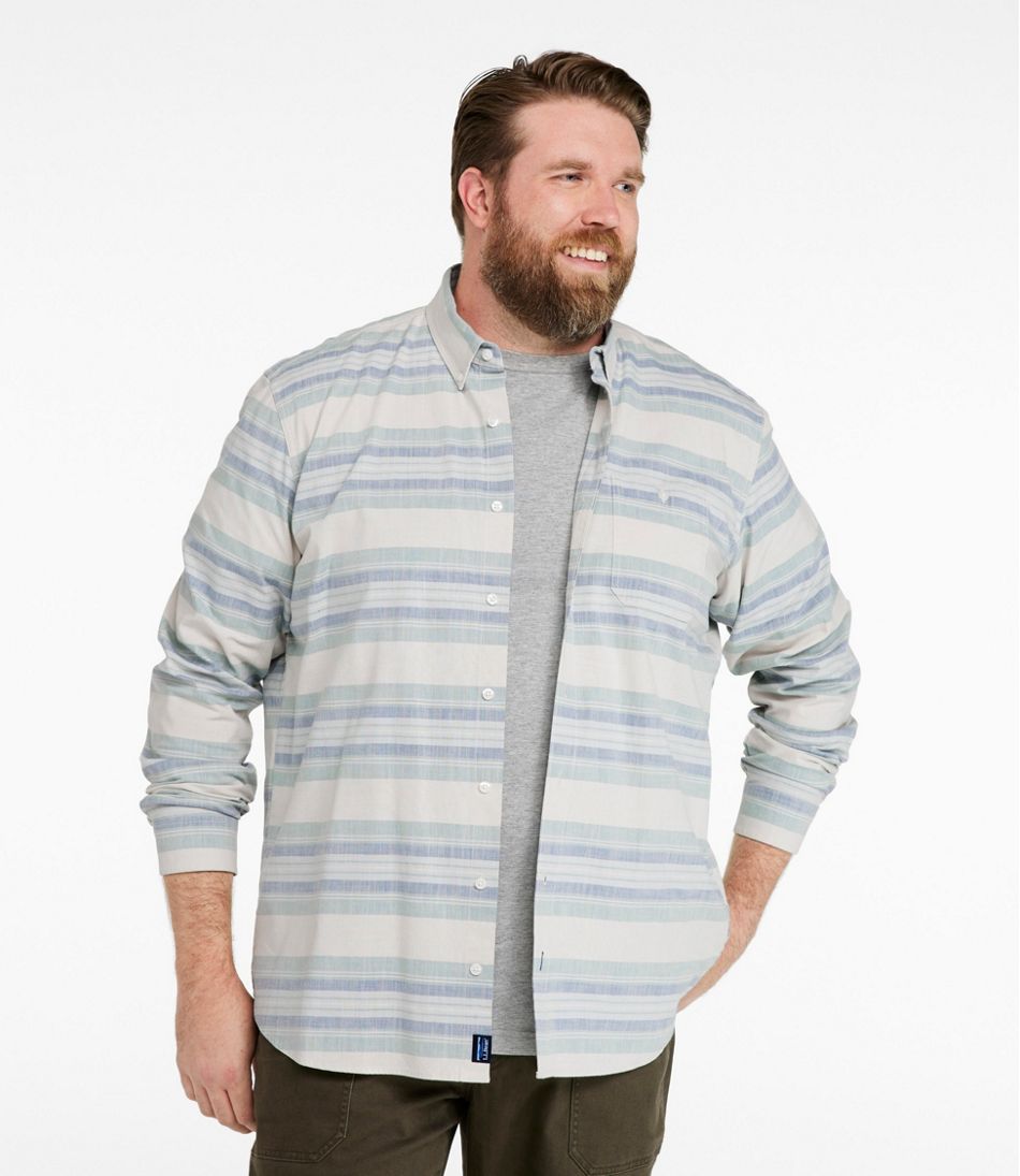 Traditional Untucked Fit Long-Sleeve Stripe Men's Comfort Stretch Chambray Shirt