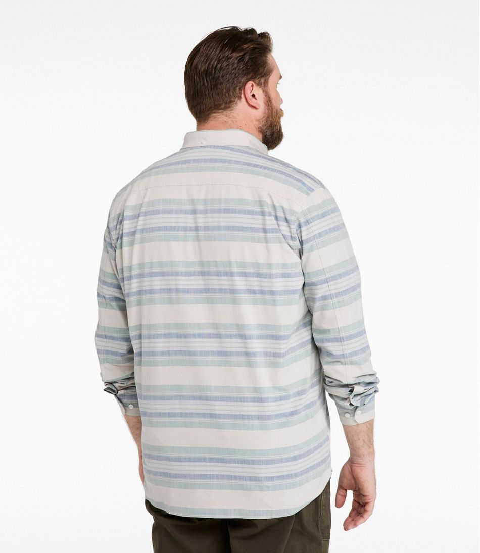 Traditional Untucked Fit Long-Sleeve Stripe Men's Comfort Stretch Chambray Shirt
