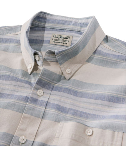 Men's Comfort Stretch Chambray Shirt, Traditional Untucked Fit, Long-Sleeve, Stripe