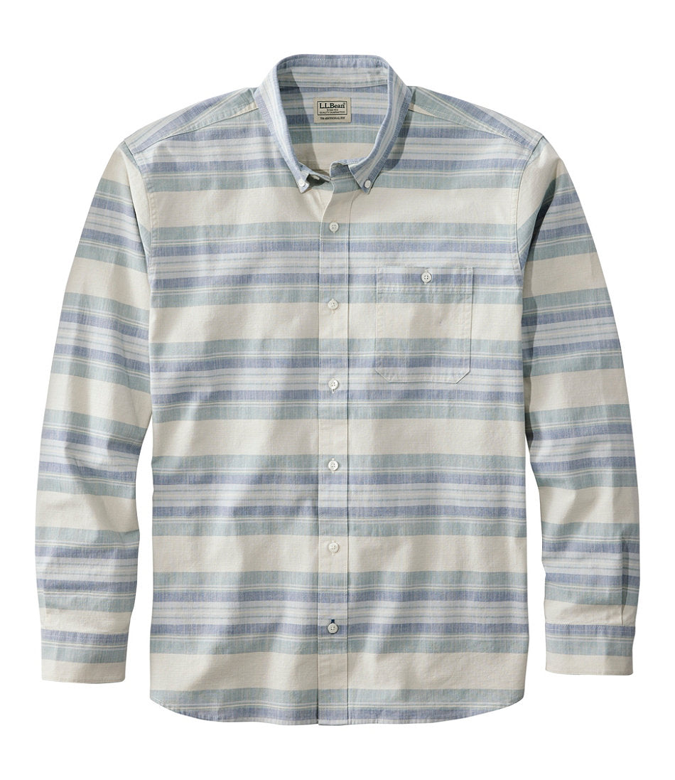 Traditional Untucked Fit Long-Sleeve Stripe Men's Comfort Stretch Chambray Shirt