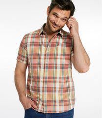 Short-Sleeve Men's Signature Seersucker Madras Shirt Slightly Fitted