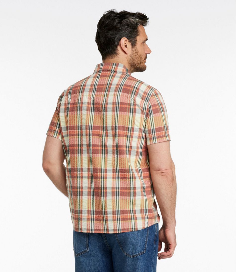 Short-Sleeve Men's Signature Seersucker Madras Shirt Slightly Fitted