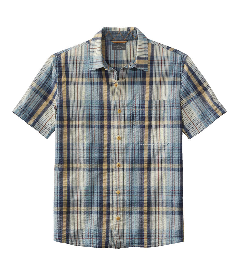 Short-Sleeve Men's Signature Seersucker Madras Shirt Slightly Fitted
