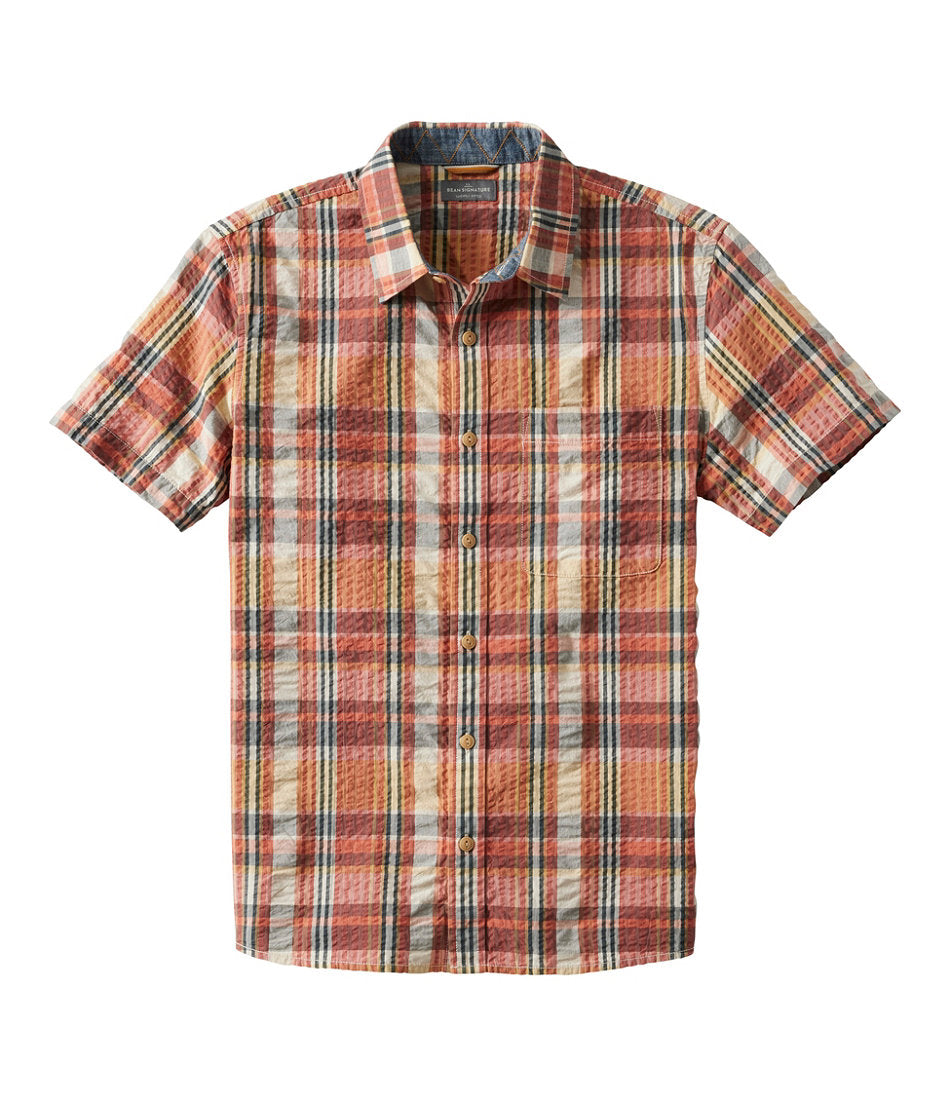 Short-Sleeve Men's Signature Seersucker Madras Shirt Slightly Fitted