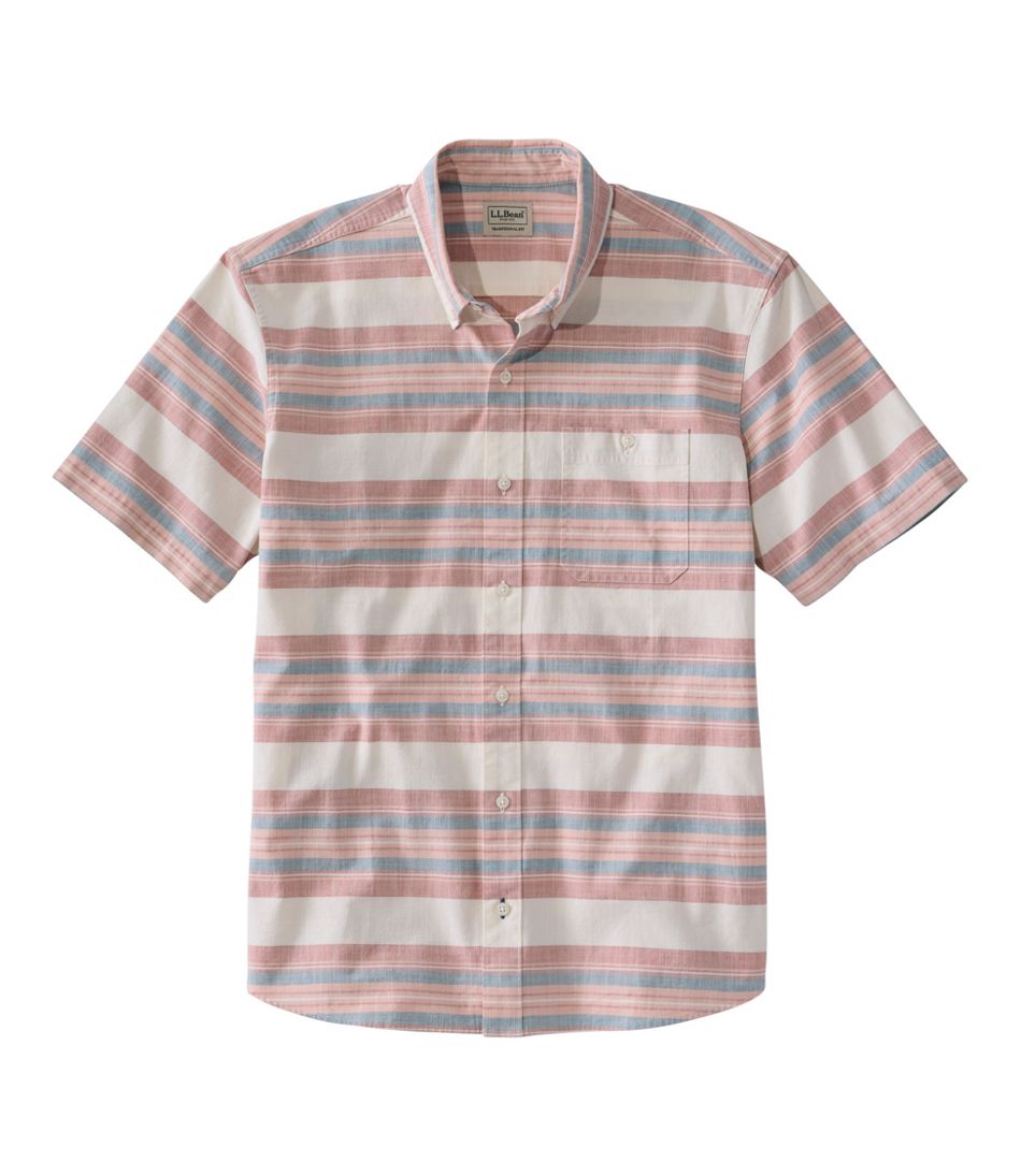 Short-Sleeve Stripe Traditional Untucked Fit Men's Comfort Stretch Chambray Shirt