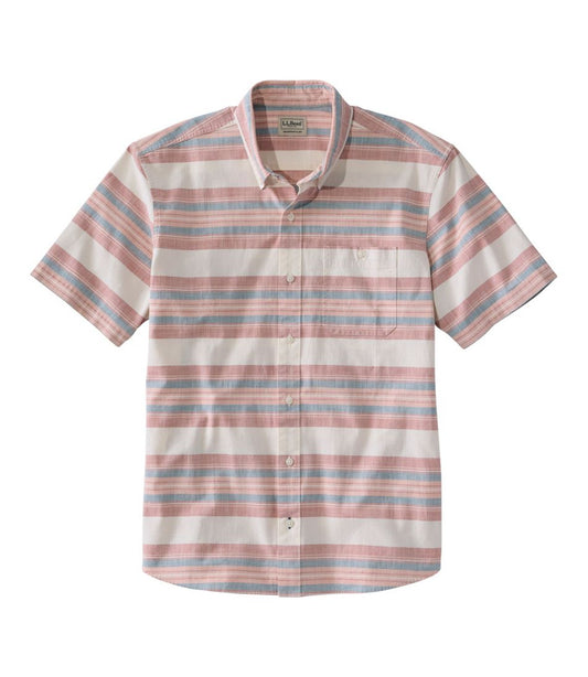 Men's Comfort Stretch Chambray Shirt, Traditional Untucked Fit, Short-Sleeve, Stripe