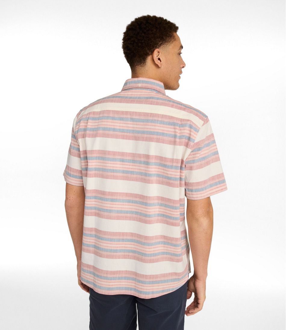 Short-Sleeve Stripe Traditional Untucked Fit Men's Comfort Stretch Chambray Shirt