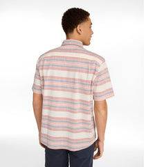 Short-Sleeve Stripe Traditional Untucked Fit Men's Comfort Stretch Chambray Shirt