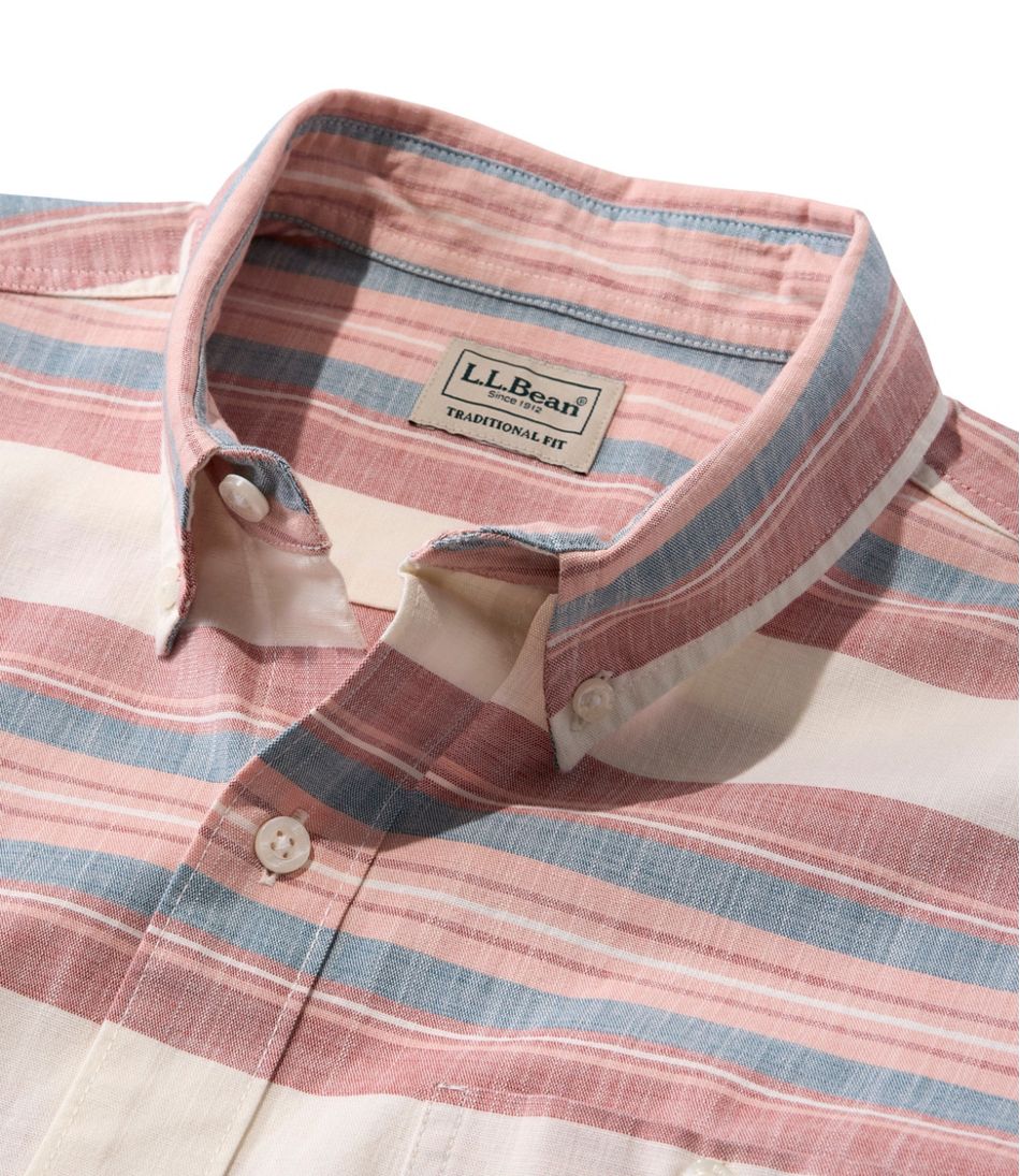 Short-Sleeve Stripe Traditional Untucked Fit Men's Comfort Stretch Chambray Shirt