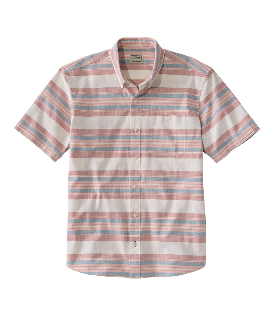 Short-Sleeve Stripe Traditional Untucked Fit Men's Comfort Stretch Chambray Shirt