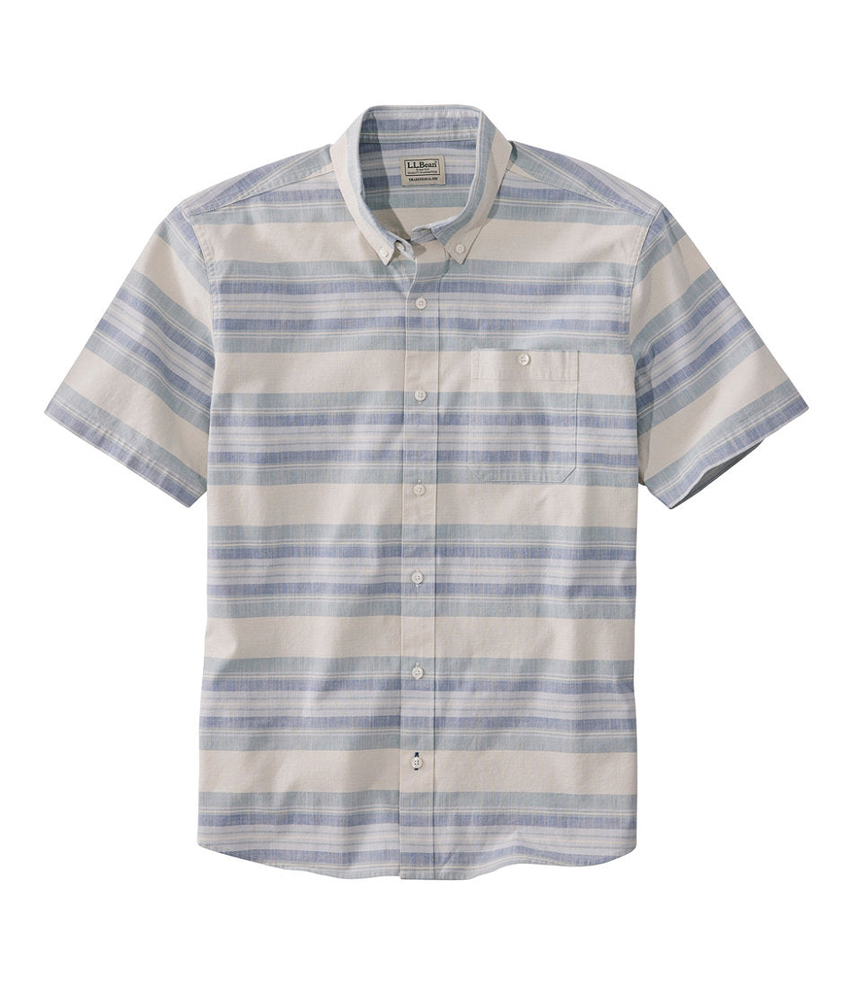 Short-Sleeve Stripe Traditional Untucked Fit Men's Comfort Stretch Chambray Shirt