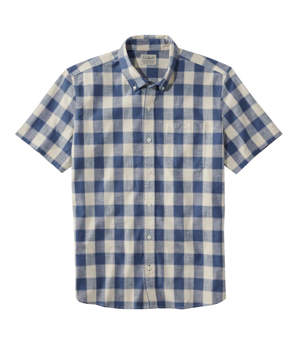 Plaid Slightly Fitted Untucked Fit Men's Comfort Stretch® Chambray Shirt Short-Sleeve
