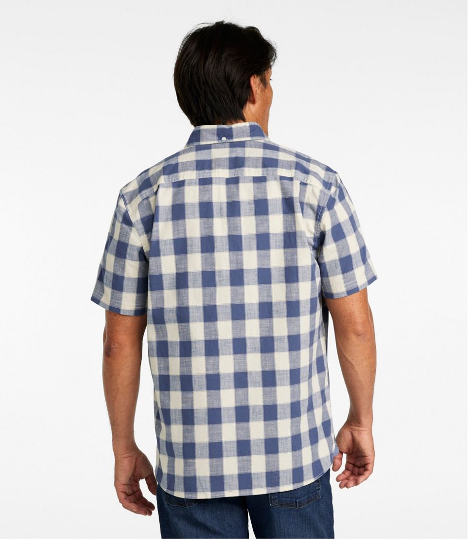 Plaid Slightly Fitted Untucked Fit Men's Comfort Stretch® Chambray Shirt Short-Sleeve