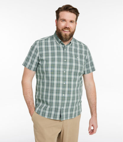 Men's Comfort Stretch® Chambray Shirt, Slightly Fitted Untucked Fit, Short-Sleeve, Plaid