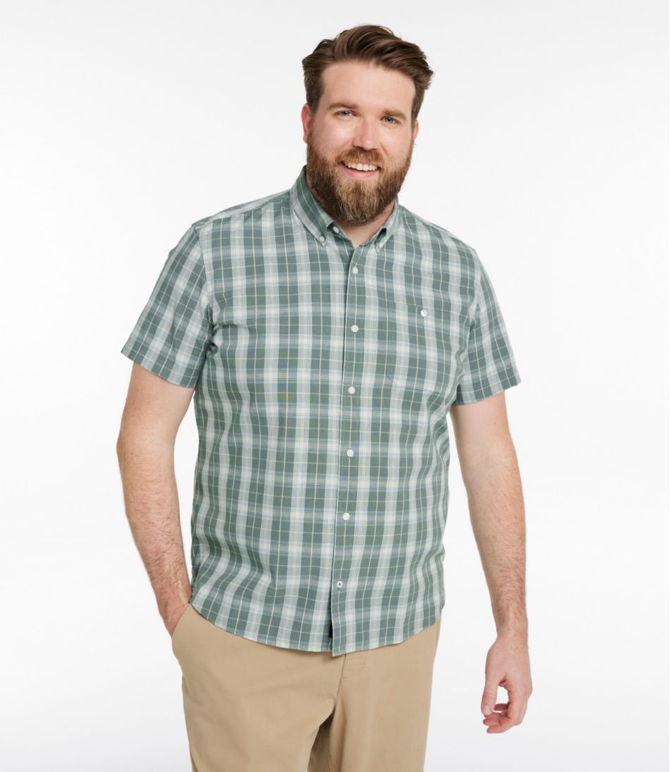 Plaid Slightly Fitted Untucked Fit Men's Comfort Stretch® Chambray Shirt Short-Sleeve