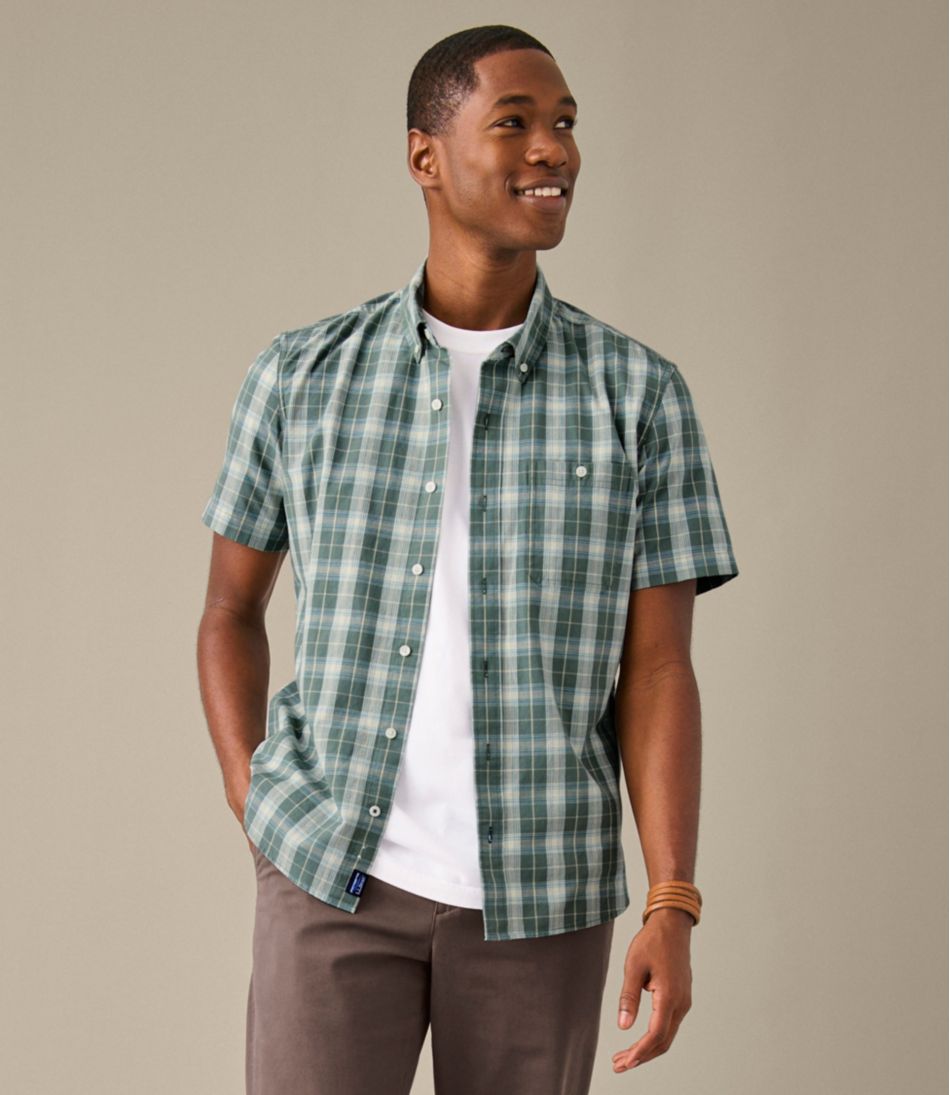 Plaid Slightly Fitted Untucked Fit Men's Comfort Stretch® Chambray Shirt Short-Sleeve