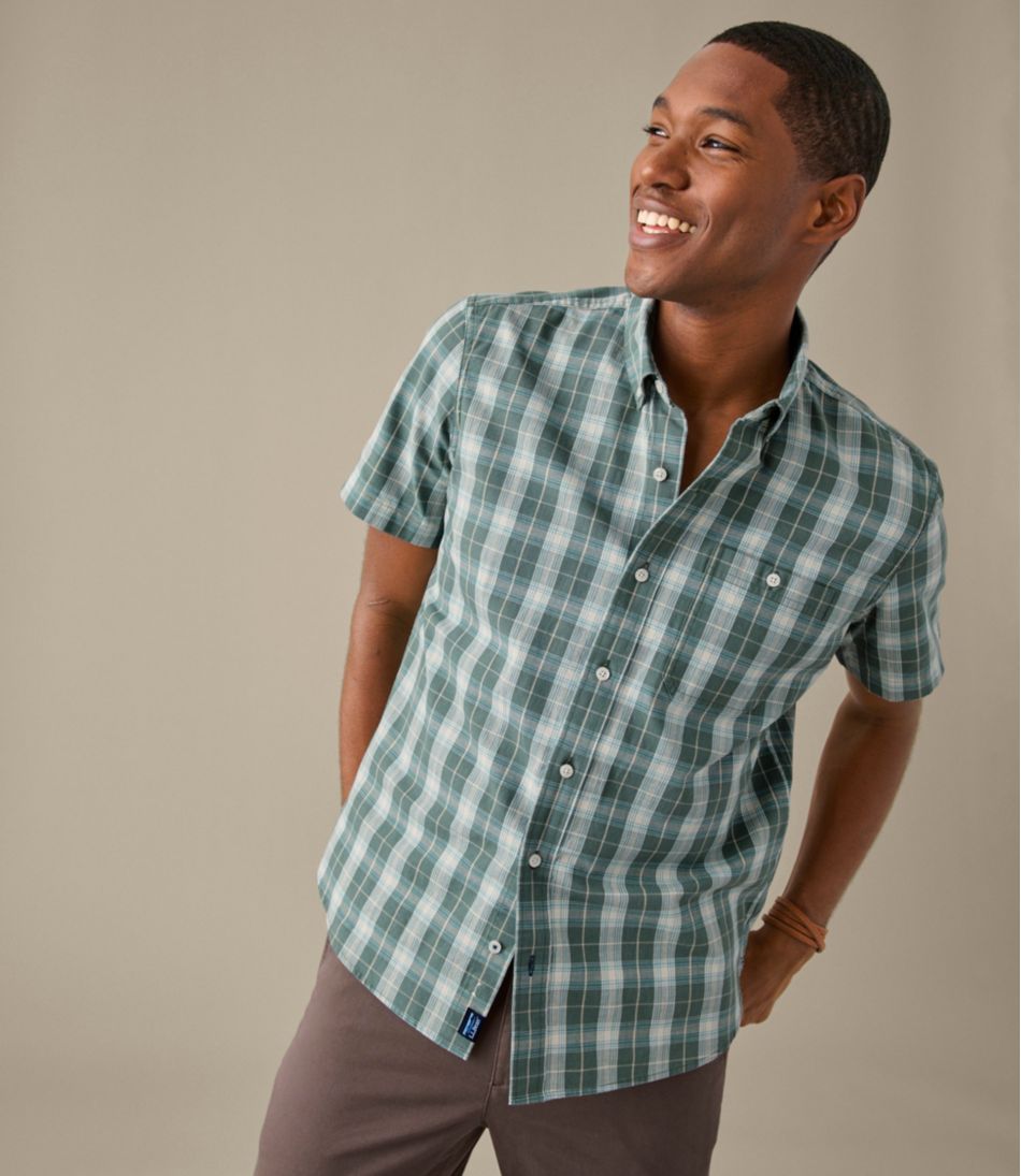 Plaid Slightly Fitted Untucked Fit Men's Comfort Stretch® Chambray Shirt Short-Sleeve
