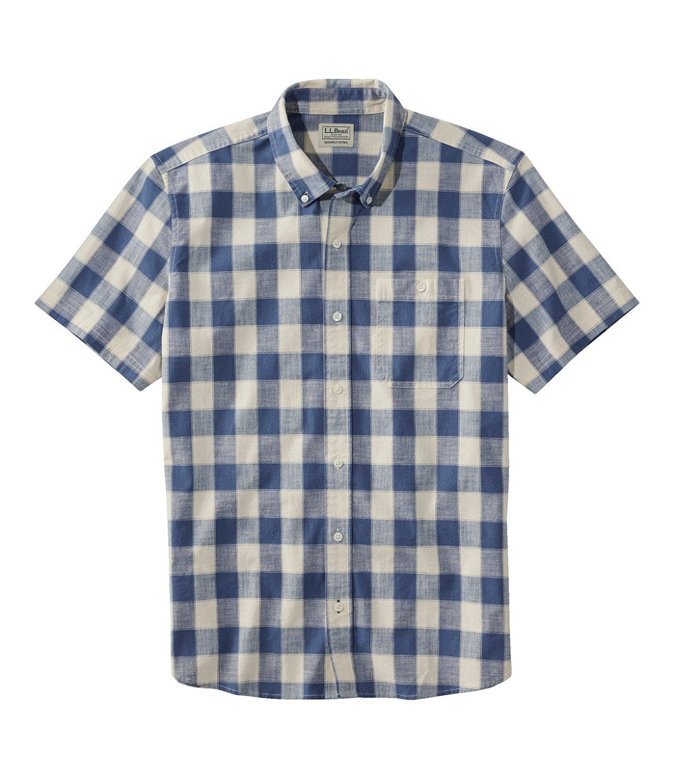 Plaid Slightly Fitted Untucked Fit Men's Comfort Stretch® Chambray Shirt Short-Sleeve