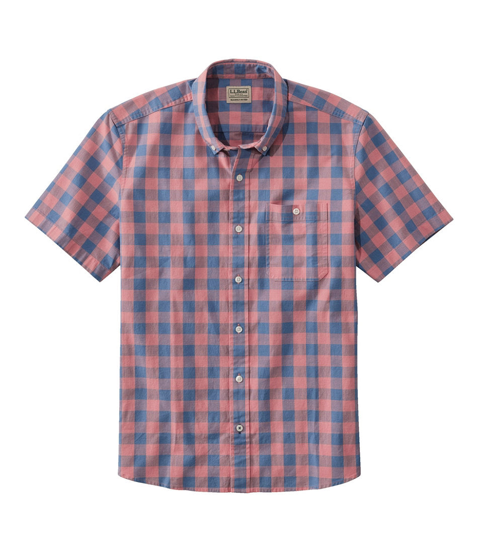 Plaid Slightly Fitted Untucked Fit Men's Comfort Stretch® Chambray Shirt Short-Sleeve