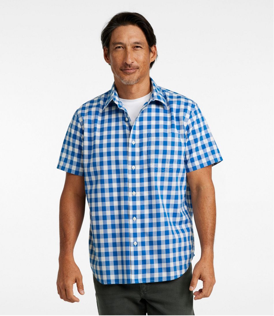 Men's Bean's Wrinkle-Free Everyday Shirt Plaid Traditional Untucked Fit Short-Sleeve