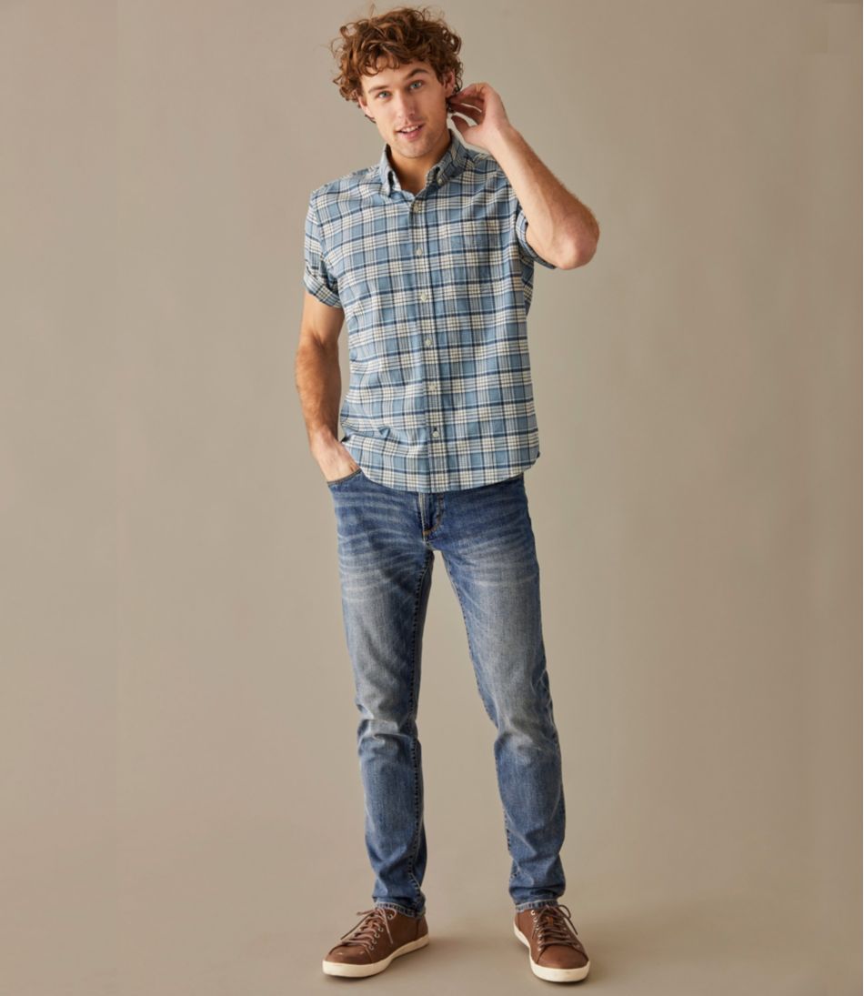 Men's Comfort Stretch® Oxford Slightly Fitted Untucked Fit Short-Sleeve Plaid
