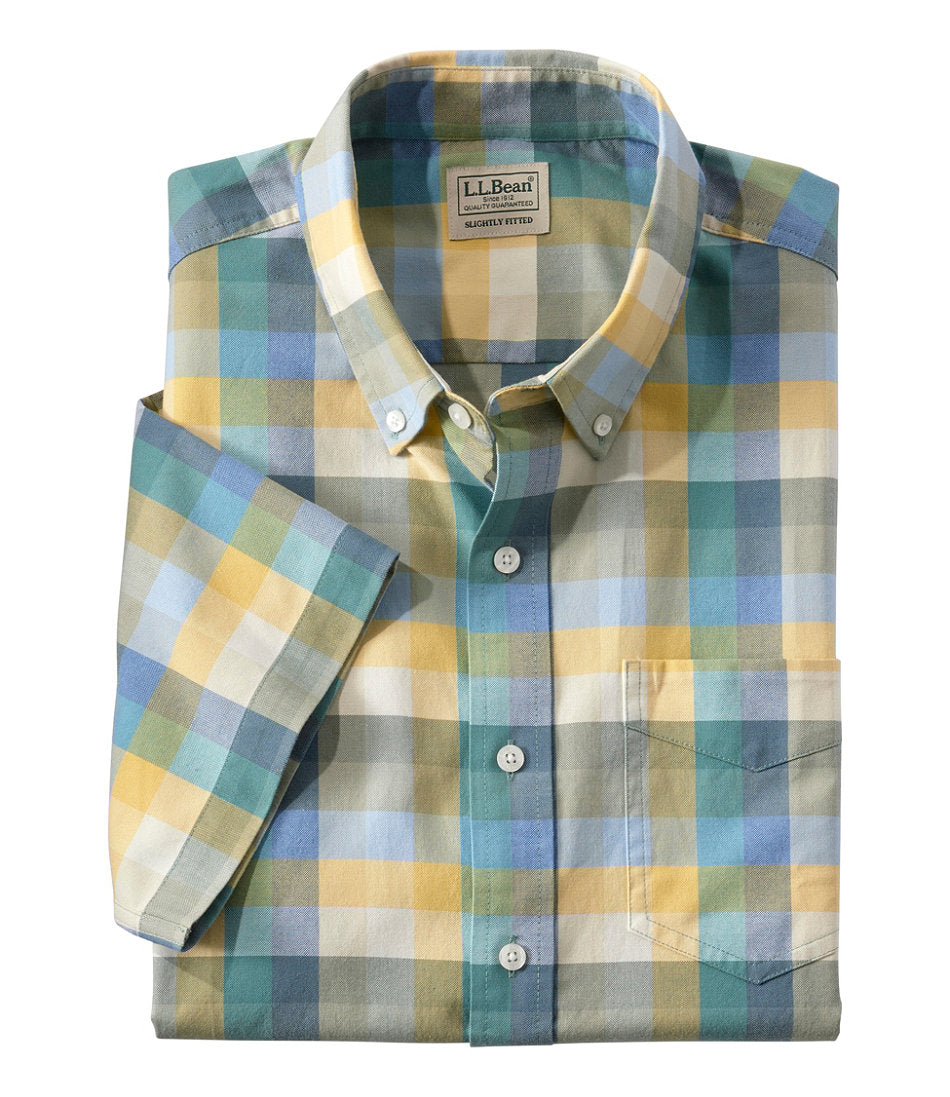 Men's Comfort Stretch® Oxford Slightly Fitted Untucked Fit Short-Sleeve Plaid