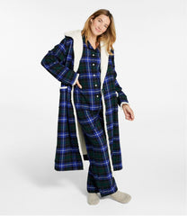 Sherpa-Lined Long Women's Scotch Plaid Flannel Robe
