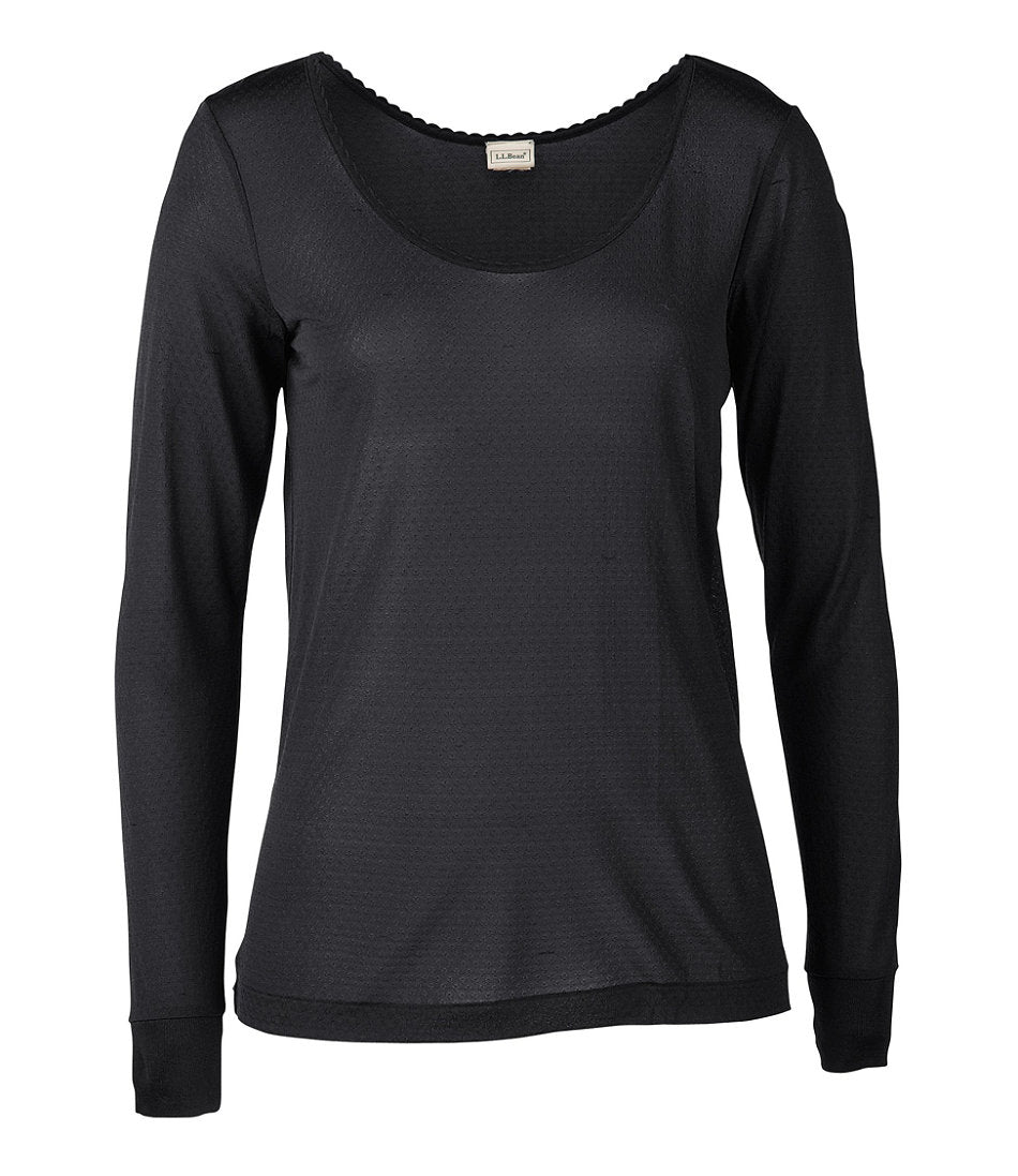 Long-Sleeve Scoopneck Women's Silk Pointelle